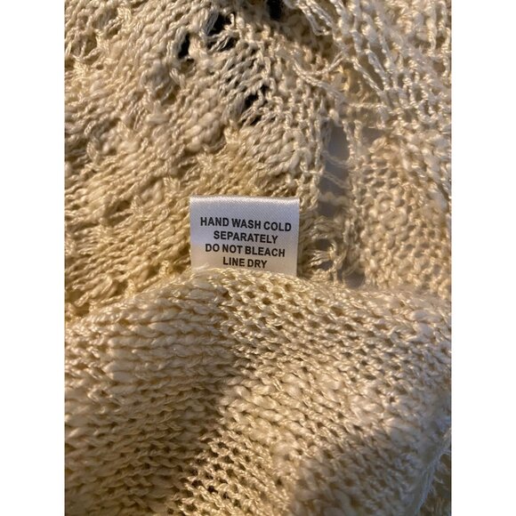 A Peach Sweater Women Large Beige Fringed Pullover Crochet Bohemian Bell Sleeves - Picture 6 of 13